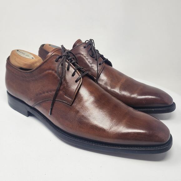 Faconnable Derby Dress Shoes Men 10.5 Brown Leather Plain Toe Fresh Polish 7162 main image 12